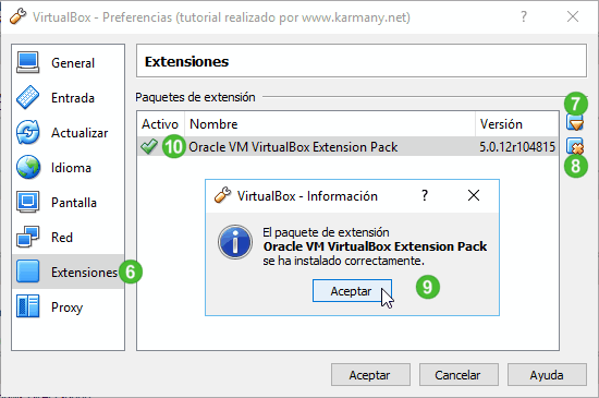 VirtualBox, extensiones