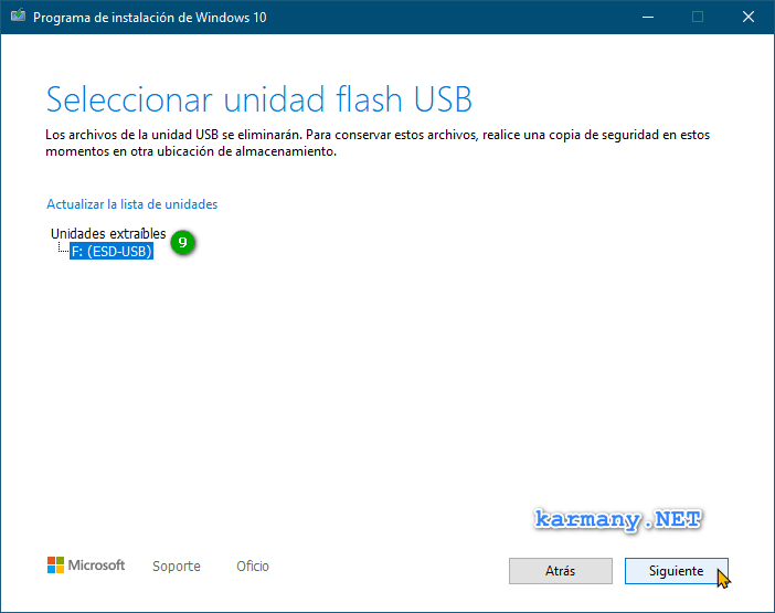 Seleccionar unidad flash USB