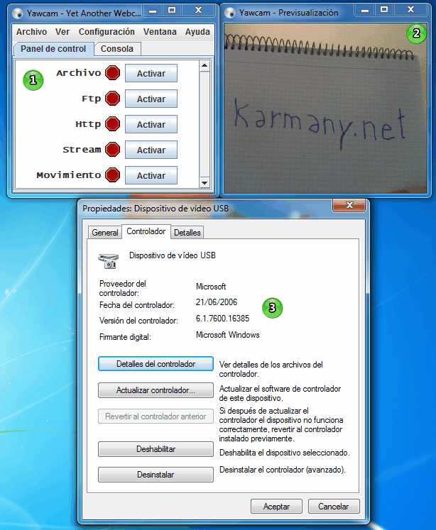 Software Yawcam en un Acer Aspire 5630